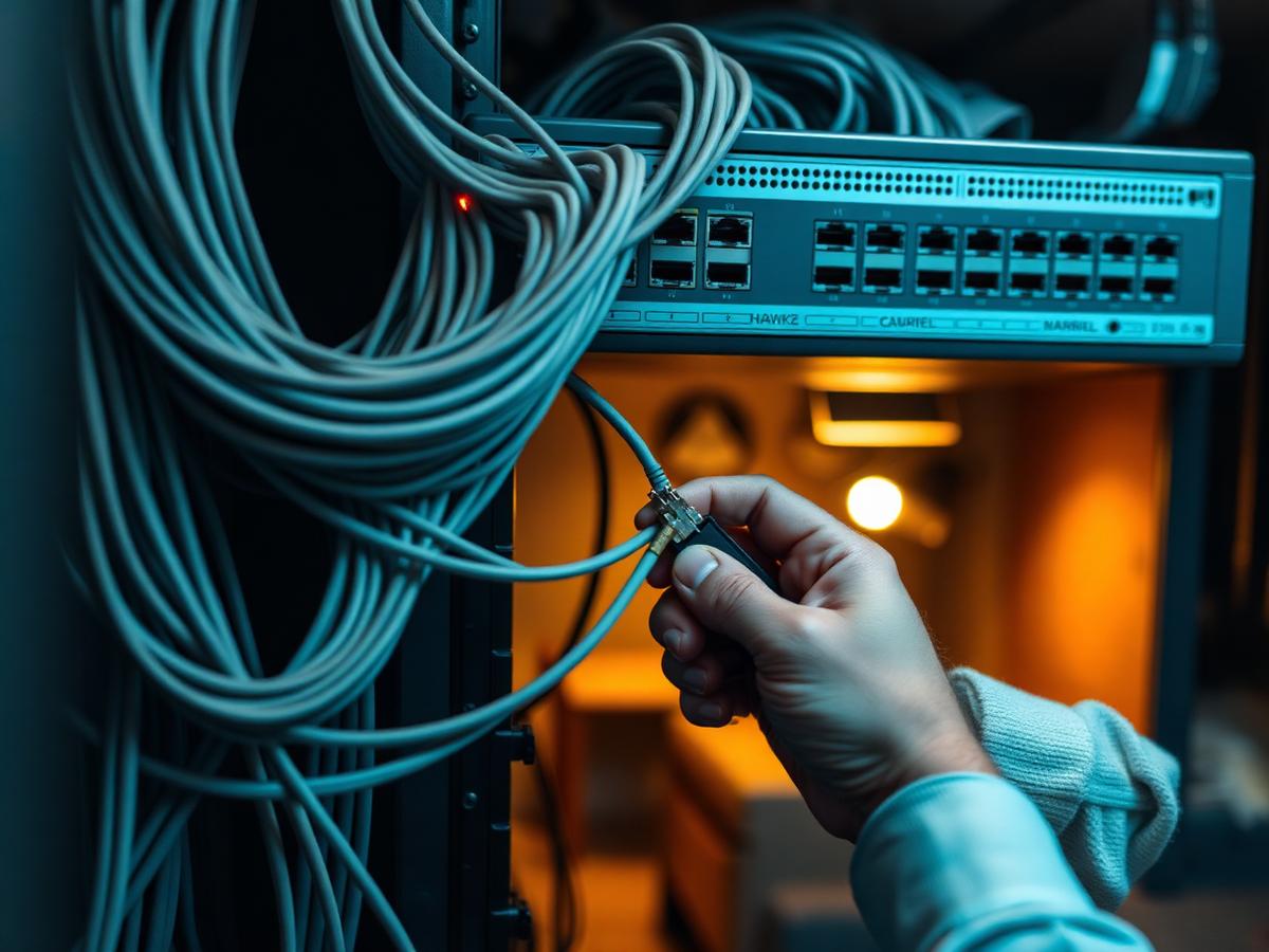 Office network rack with structured cabling